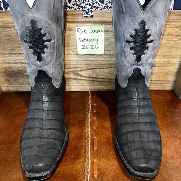 Black Jack Charcoal Gray Sueded Caiman Belly Cowboy Boots in men\'s 11D main image 4